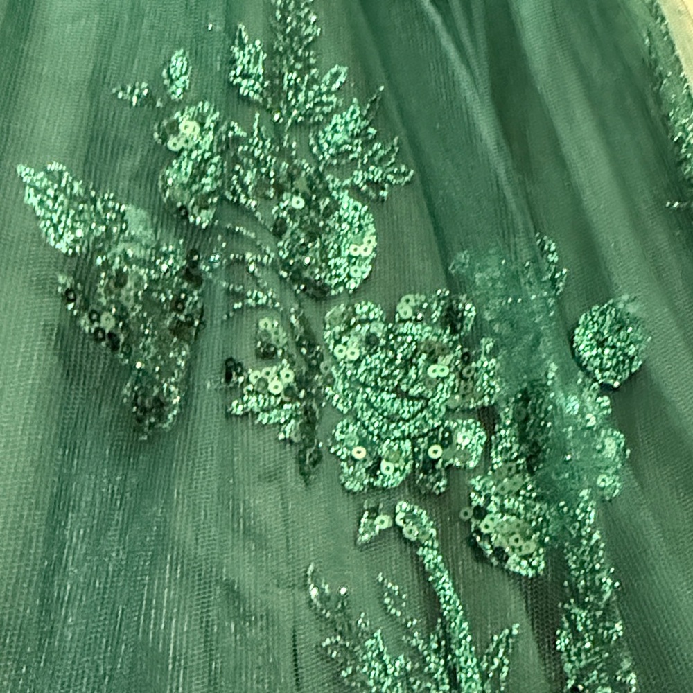 Windsor Emerald V-Neck Sequin Lace Prom, Wedding Guest, Gala Dress size- small - Picture 5 of 11